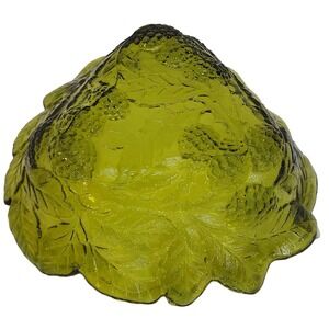 Vintage Indiana Glass Loganberry Green Glass Berry Bowl Leaf‎ Pattern Dish